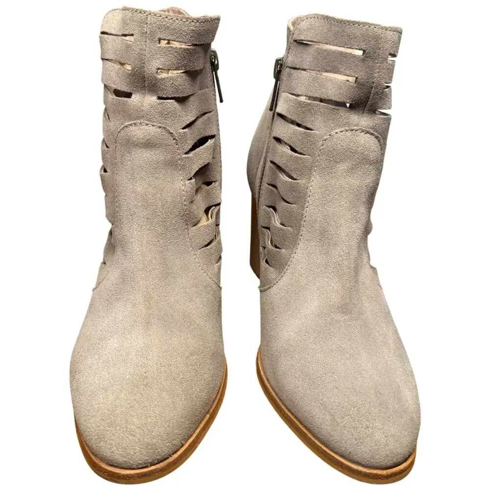 SEYCHELLES Let's Go Crazy Women 8.5 Taupe Suede Cutout Block Heel Ankle Boots